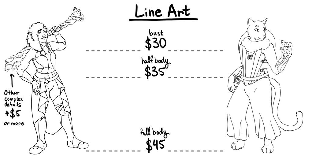 Line art character art pricing sheets